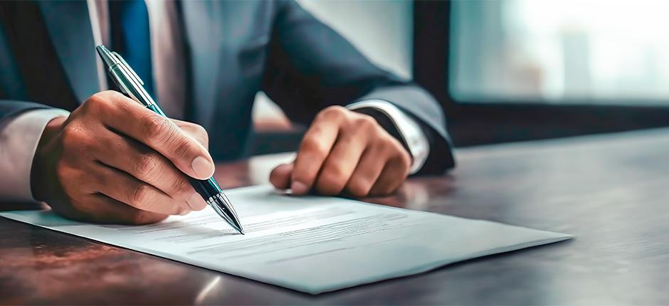 PESSOA COM UMA CANETA NA MÃO E ASSINANDO UM CONTRATO DE AMORTIZAÇÃO DO FINANCIAMENTO DE ENERGIA SOLAR